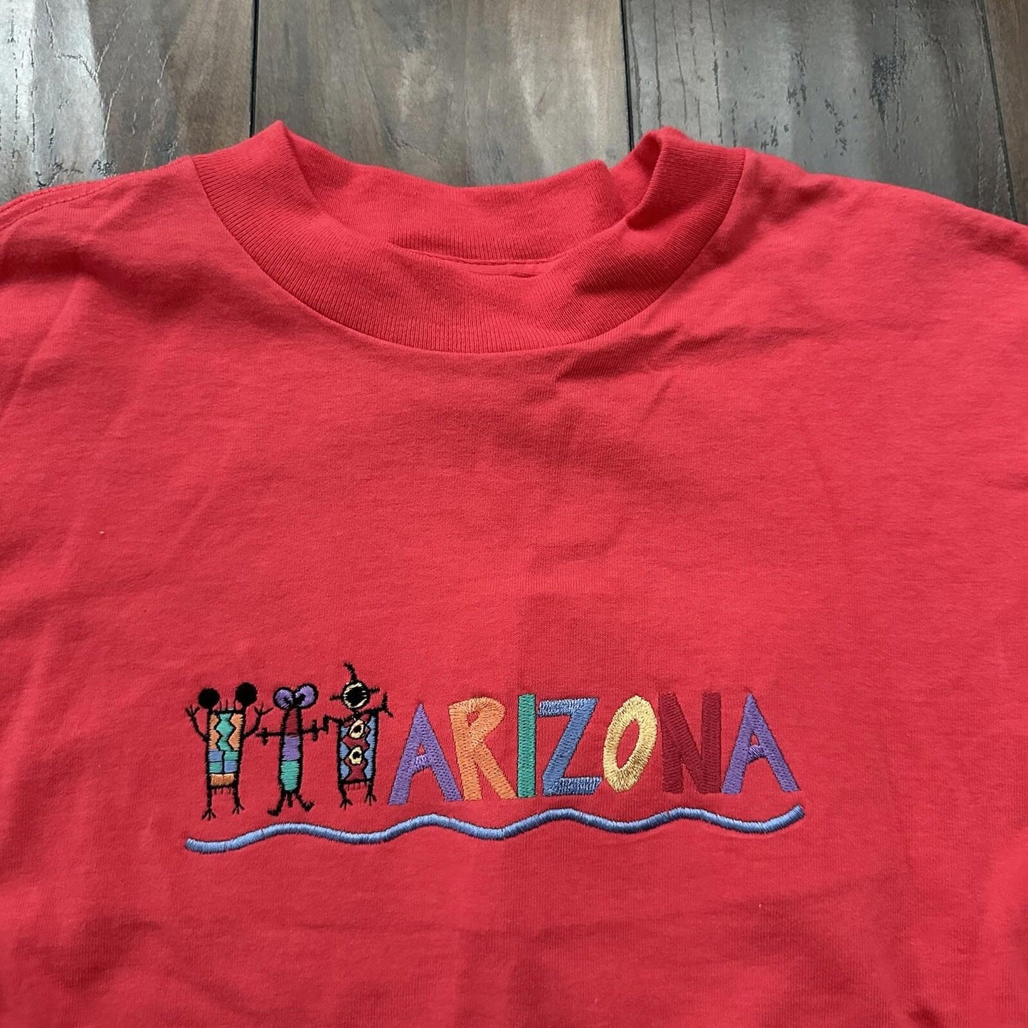 Arizona Vintage T Shirt 90s Red Abstract Fun Embroidery Travel Music Rap Band
