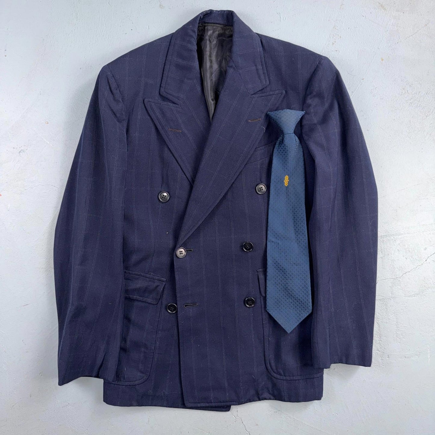1940s 1950s VTG Mens Double Breast Suit 36 Jacket Coat Navy Union Rockabilly USA