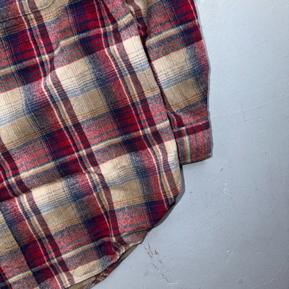 VTG 90s Pendleton Wool Flannel Shirt Jacket Gray Red Plaid USA Made L Rockabilly