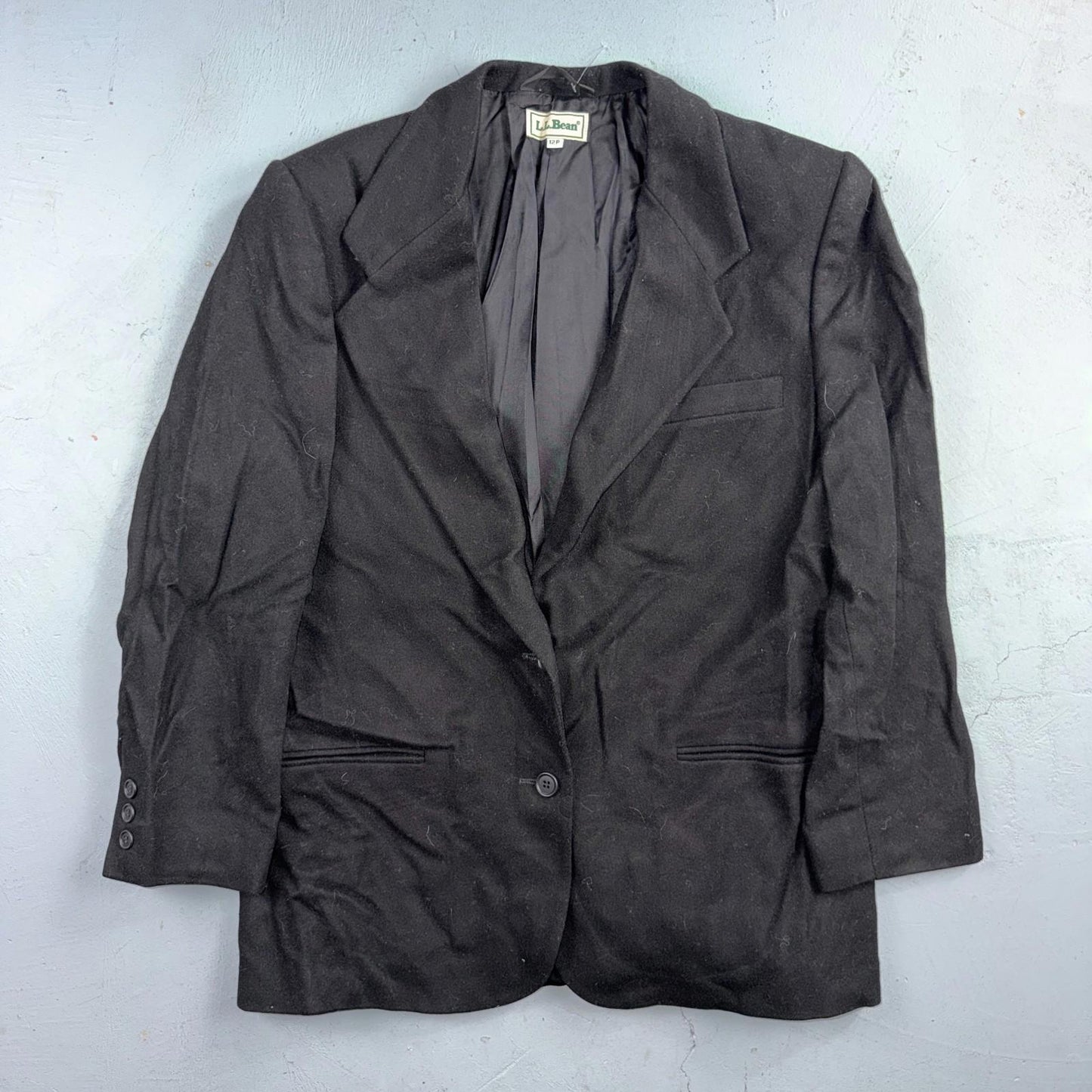 VTG LL Bean Blazer Womens 12P Black Wool Cashmere Blend 2 Button Jacket
