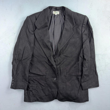 VTG LL Bean Blazer Womens 12P Black Wool Cashmere Blend 2 Button Jacket