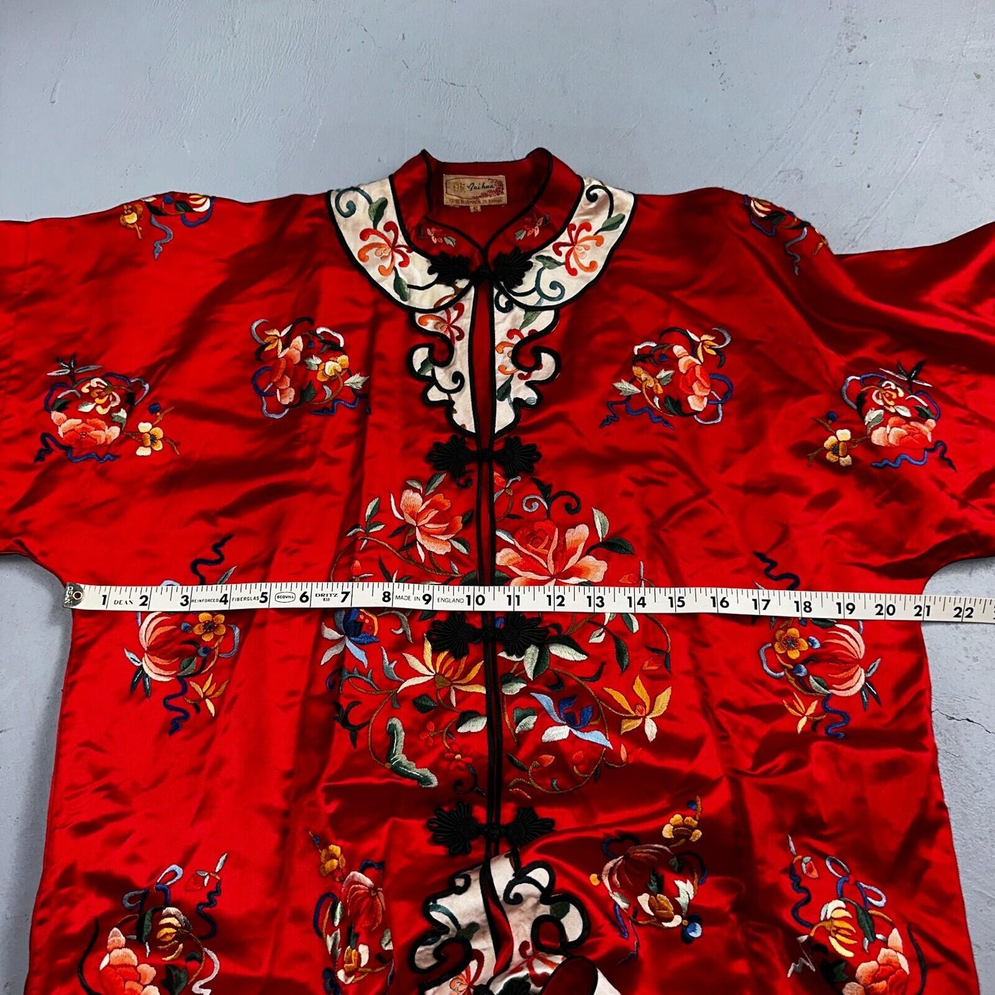 VTG Chinese Silk Cloth Dynasty Palace Red Dragon Robe Kimono Bai Hua Embroidery