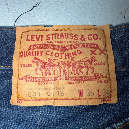 Levis 501 Vintage 80s USA XX Straight Leg Jeans Blue Dark Wash 36x34 Act 33x33