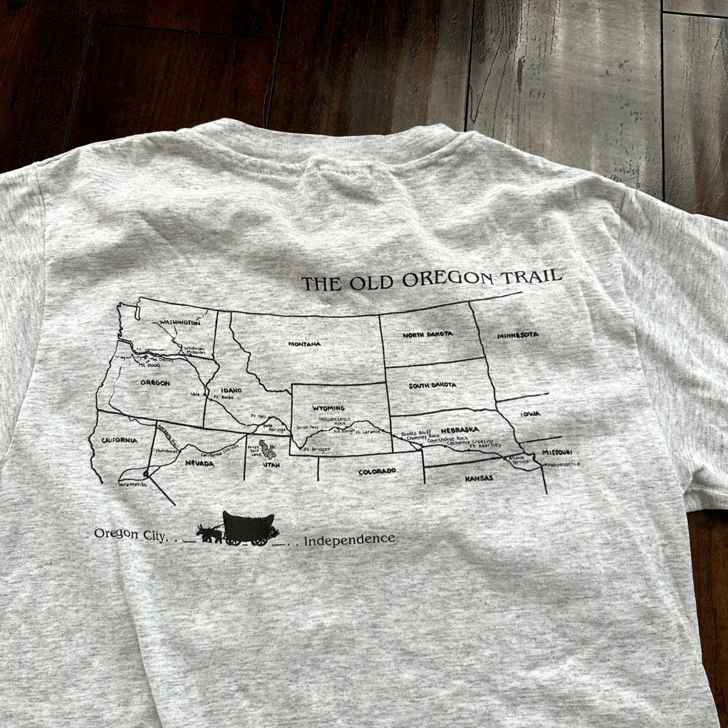 Oregon Trail West Wagons Vintage T Shirt Single Stitch State USA Cool Gray