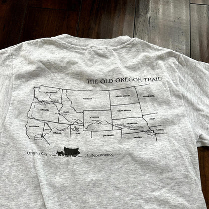 Oregon Trail West Wagons Vintage T Shirt Single Stitch State USA Cool Gray