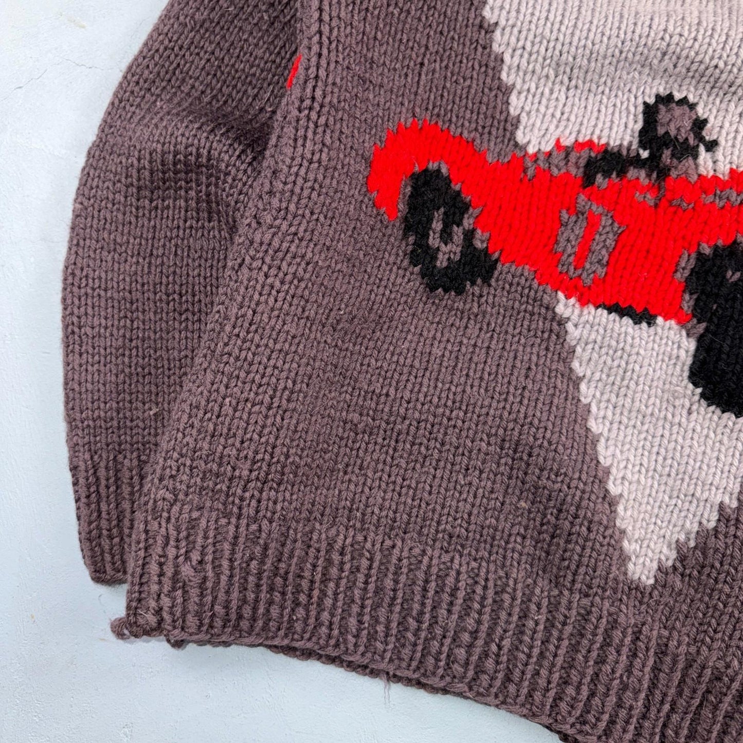 VTG 1950s Hand Knit Wool Cowichan Cardigan Sweater Jacket Race Cars Medium RARE