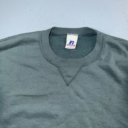 Vintage Russell Athletic Sweatshirt Green Large Y2K Basic Thrashed Worn
