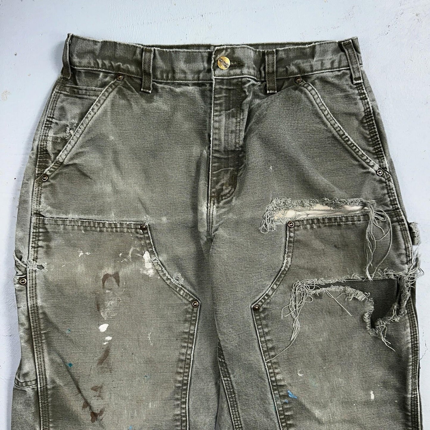 Carhartt VTG Double Knee Carpenter Pants USA B01 B136 MOS Green 31x30 Act 30x28