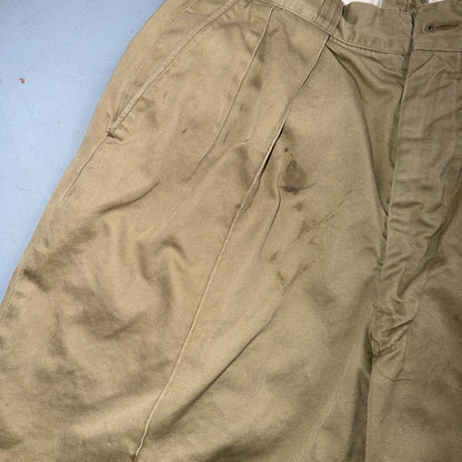 WWII era US Army Shorts Athletic Khaki Chino Pleated Missing Button Rare