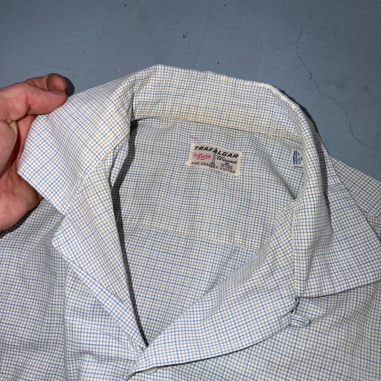 VTG 1950s Enro Trafalgar Loop Collar Button Up Shirt Cotton Rockabilly M Checker