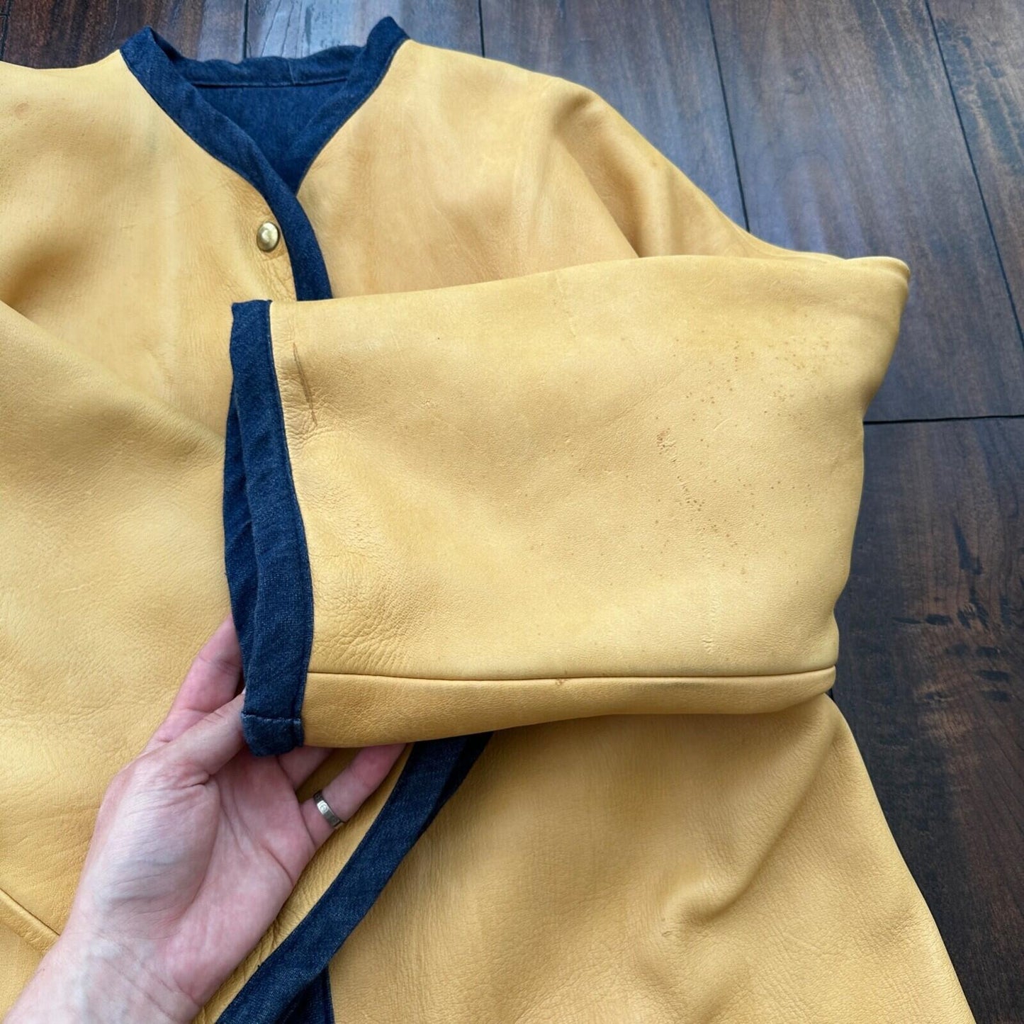 1960s Rockabilly Reversible Denim Leather Jacket 60s 70s RARE Yellow Blue Anorak