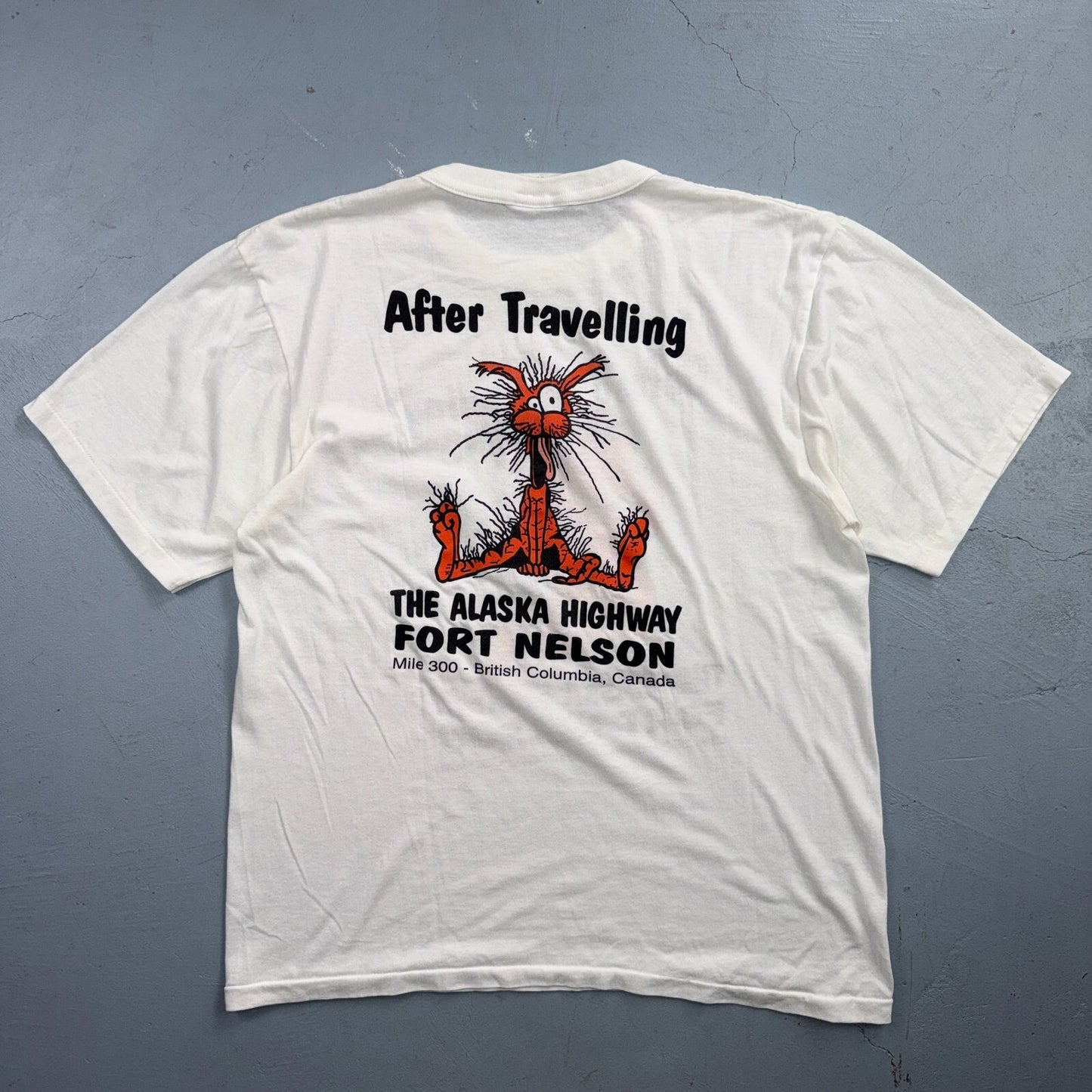 Before After Traveling Alaska VTG T Shirt Garfield Funny Cat Fort Nelson 80s BC