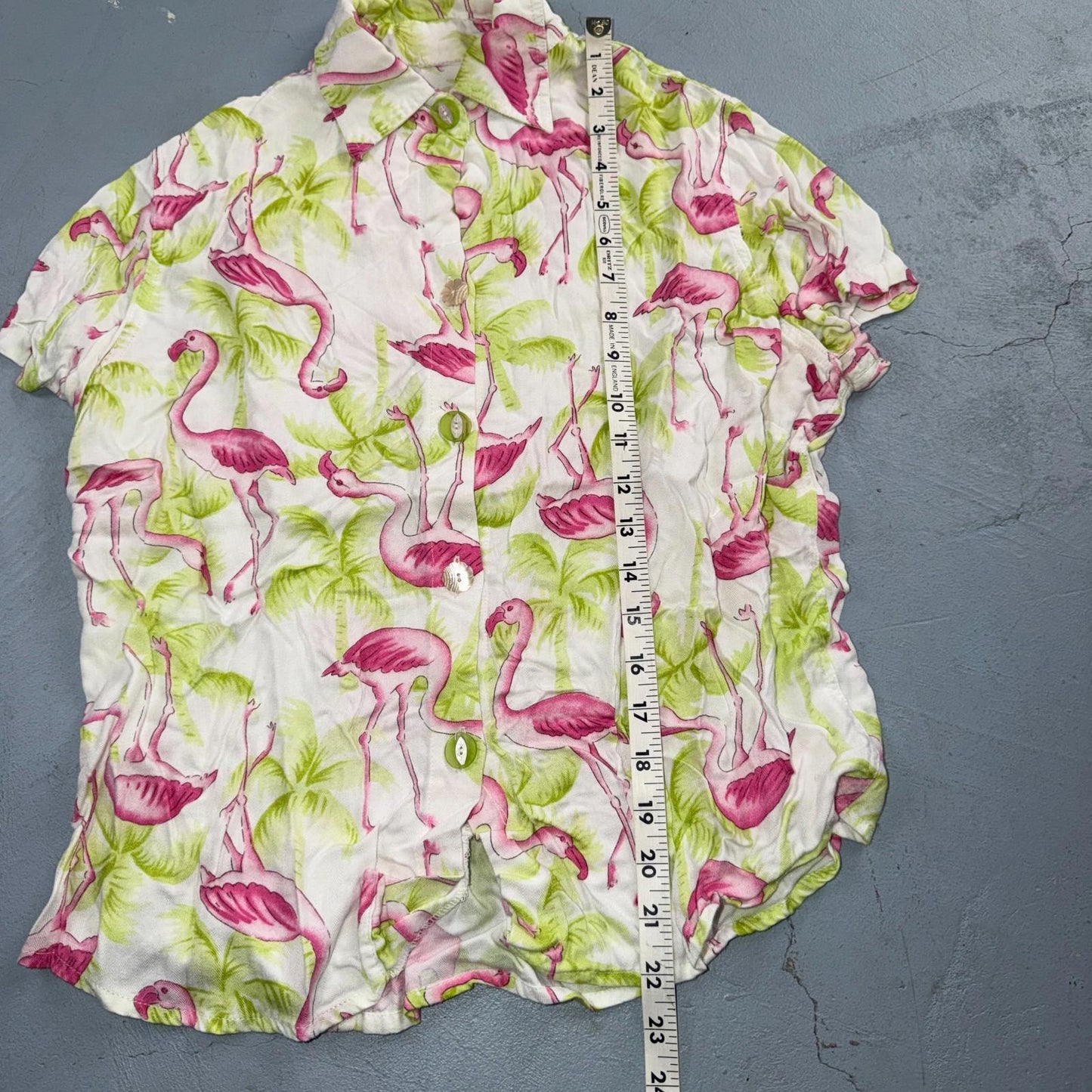 Womens Hawaiian Camp Bowling Lounge Button Up Shirt Flamingo Palm Trees