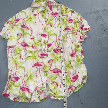 Womens Hawaiian Camp Bowling Lounge Button Up Shirt Flamingo Palm Trees