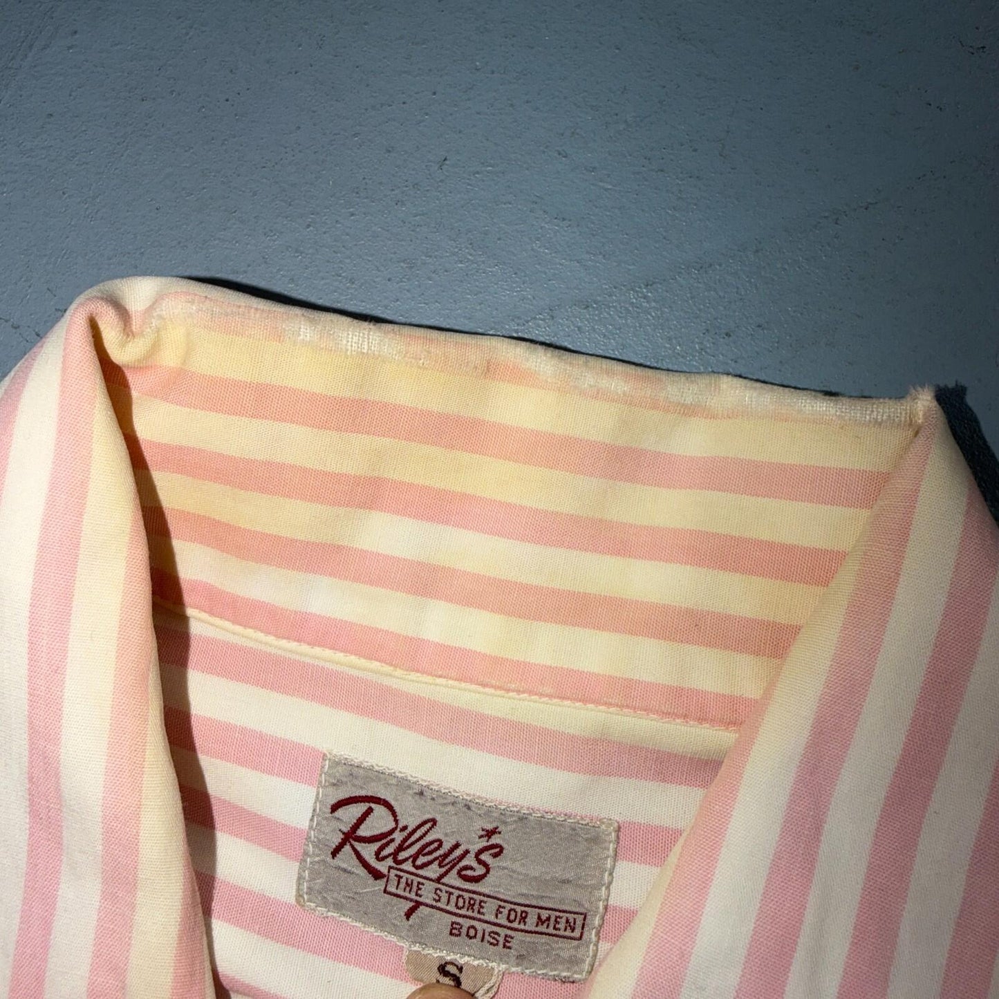 Vintage 50s Riley’s Mens S Pink White Stripe Loop Collar Shirt Rockabilly 1950s