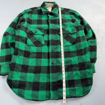 Vintage 1950s Five Brother Green Wool Buffalo Plaid Button Down Shirt Rockabilly