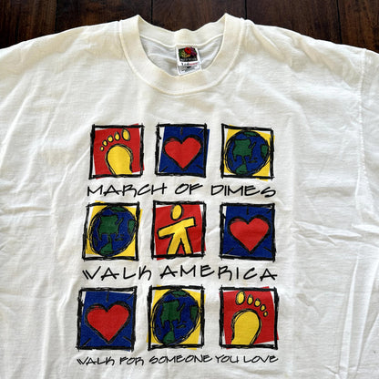 March of Dimes Vintage T Shirt Y2K Love Keith Haring Art Earth Music Band USA