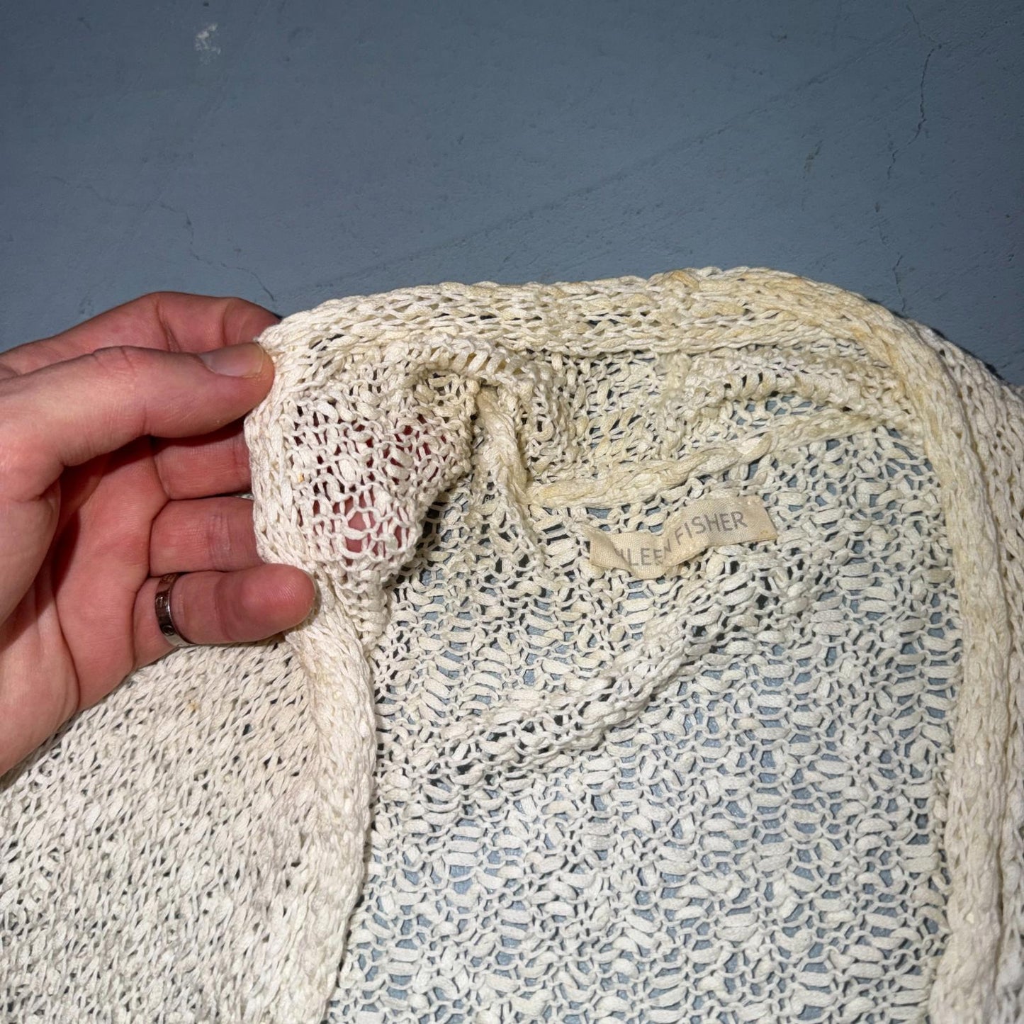 Eileen Fisher Cardigan Women Cream Linen Blend Loose Knit Lightweight Open XS