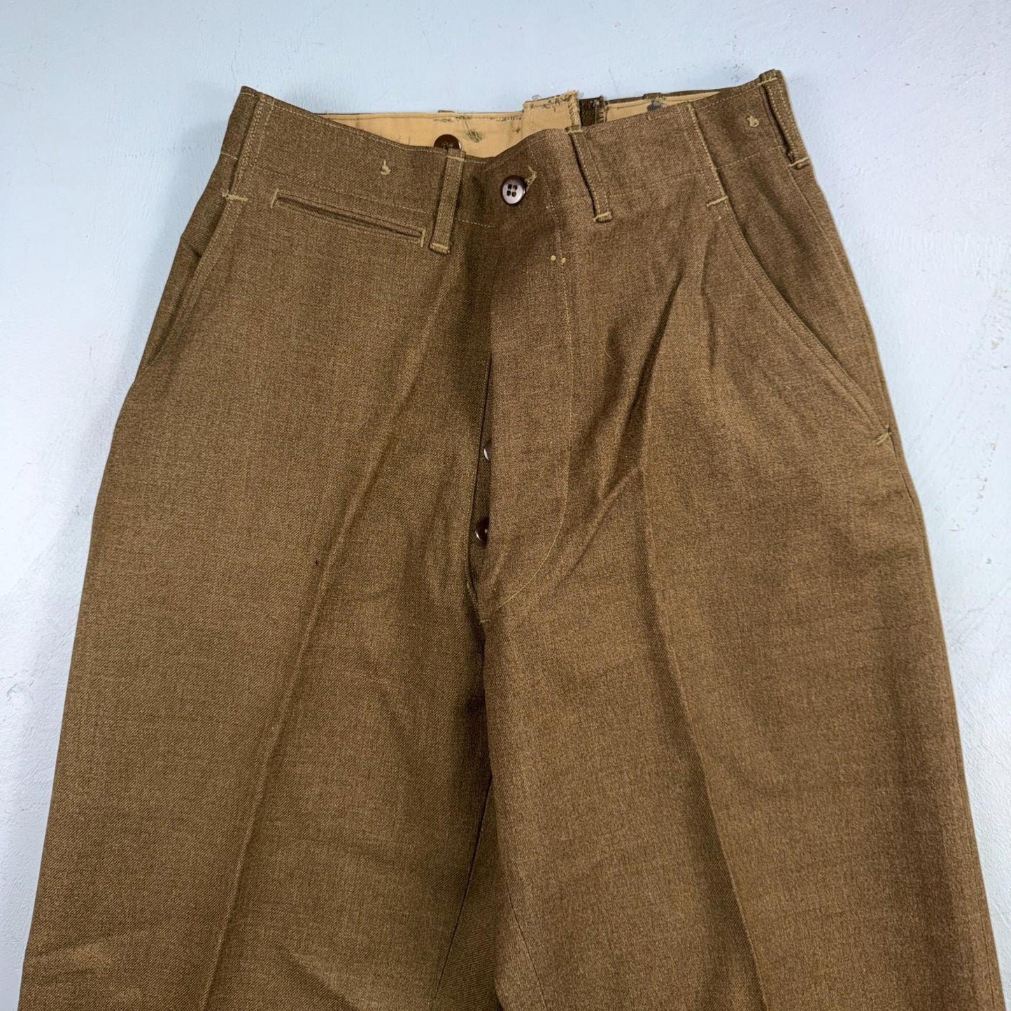 Vintage Military Pants Trousers Medium Regular 50s 40s Brown Wool Mens 30x31