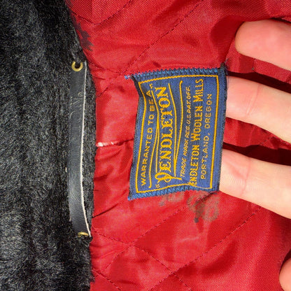 VTG Pendleton Jacket Black Plaid Wool USA Double Breast Chore Car Coat 60s 1960s