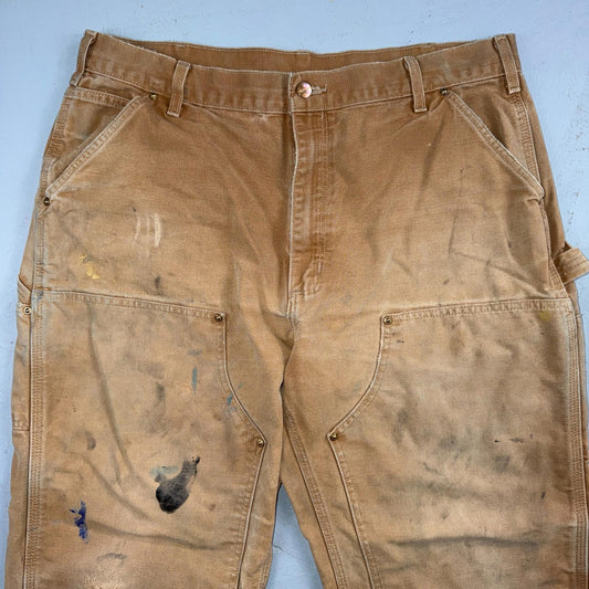 Carhartt VTG Double Knee Carpenter Pants B01 USA BRN Brown 36x28 Thrashed