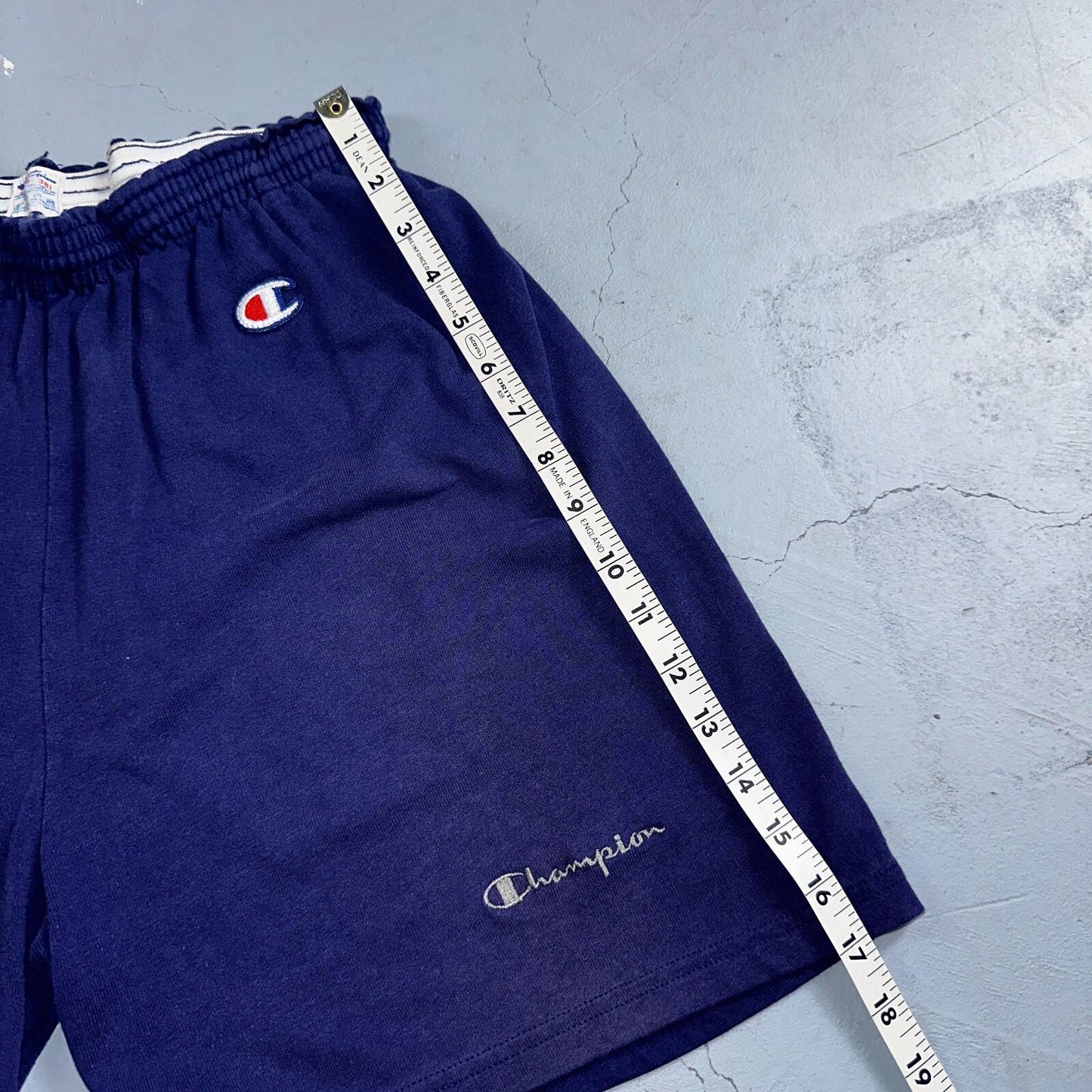 Champion VTG USA 80s Sweat Gym Shorts Large Navy Blue Faded Reverse Weave 1980s