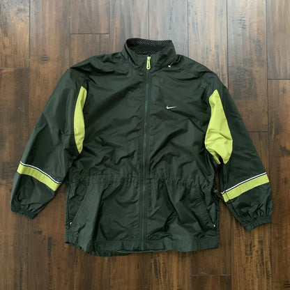 Vintage Nike Womens S 90s Windbreaker Forest Green Zip Pullover Cinch Jacket