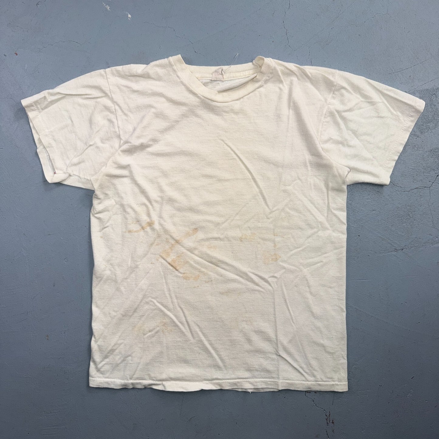 1970s Fruit of The Loom FOTL VTG T Shirt Thrashed Used White Blank Single Stitch