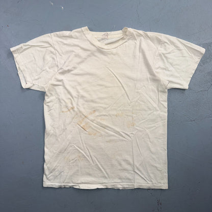 1970s Fruit of The Loom FOTL VTG T Shirt Thrashed Used White Blank Single Stitch