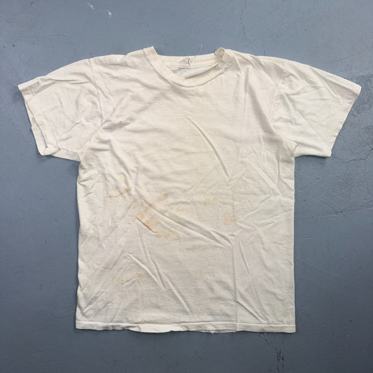 1970s Fruit of The Loom FOTL VTG T Shirt Thrashed Used White Blank Single Stitch