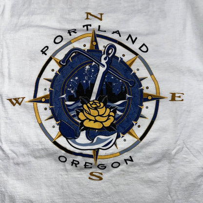 Oneita Portland Oregon 90s VTG T Shirt Single Stitch Compass Hiking Rose 1997