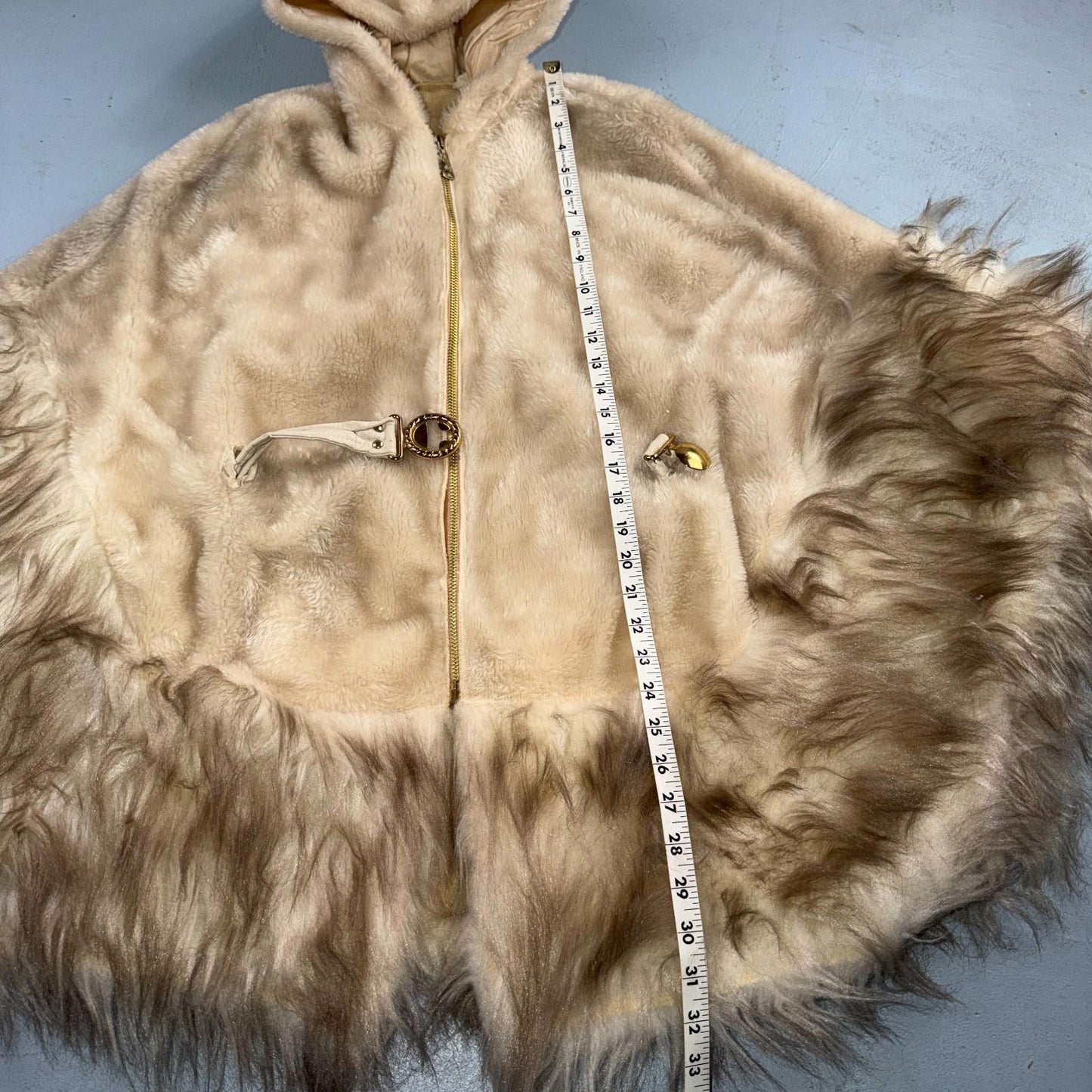 Vintage 1960s Beige Faux Fur Trim Kimono Poncho One Size Rockabilly 60s Penney