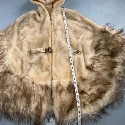 Vintage 1960s Beige Faux Fur Trim Kimono Poncho One Size Rockabilly 60s Penney