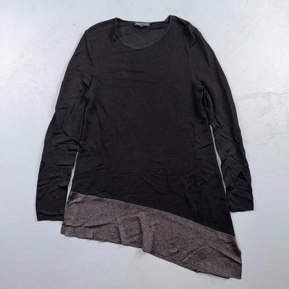 Eileen Fisher Top Womens XS Asymmetrical Knit Metallic Black Silver Evening