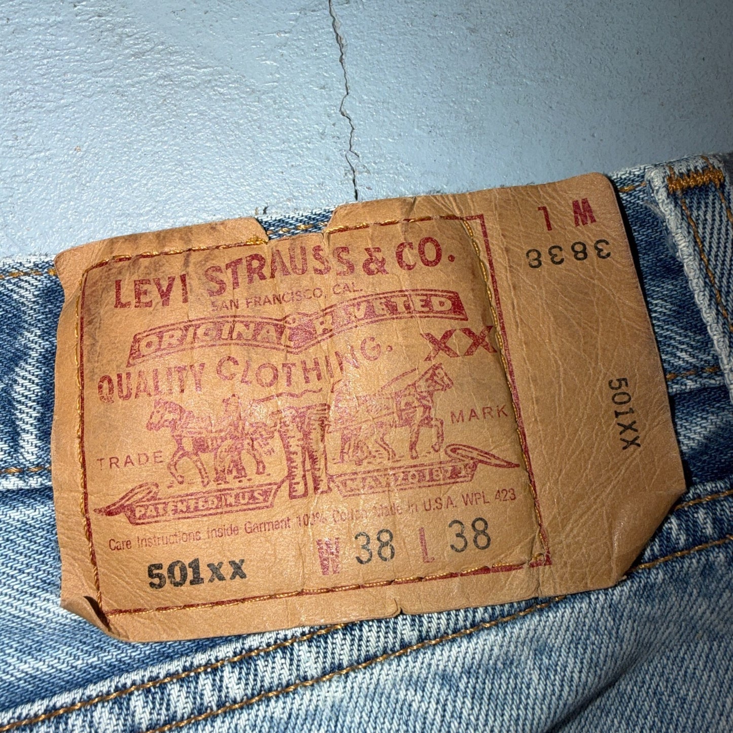 Levis 501 Vintage 90s USA XX Straight Leg Jeans Blue Light Wash 38x38 Act 35x34