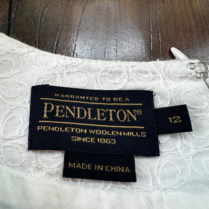 Pendleton Blue & White Sleeveless Dress Size 12 Summer Cute Pattern VTG Style