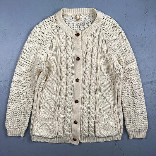 Vintage Hudson Bay Cardigan Acrylic Sweater Ivory Cable Knit Fisherman 80s Korea