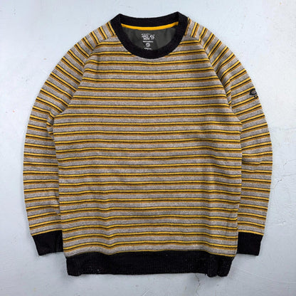 Mountain HardWear Sweater Mens Gray Yellow Striped Crewneck Wool Outdoor