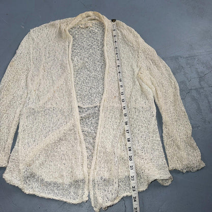 Eileen Fisher Cardigan Women Cream Linen Blend Loose Knit Lightweight Open XS