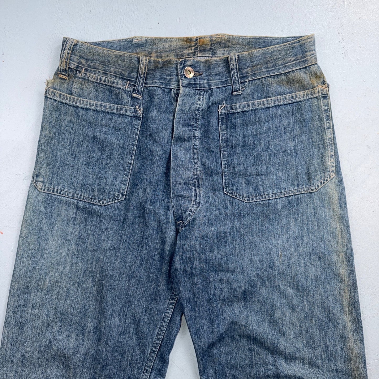 1940s WWII Navy Selvedge Denim Pants Seafarer Uniform Blue Jeans VTG 40s 30x28