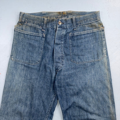 1940s WWII Navy Selvedge Denim Pants Seafarer Uniform Blue Jeans VTG 40s 30x28