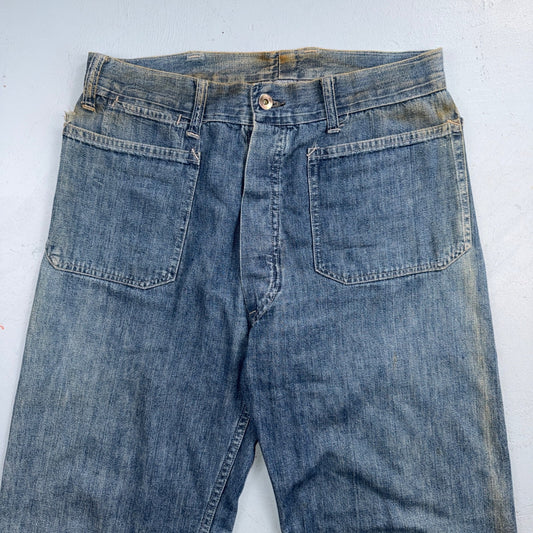 1940s WWII Navy Selvedge Denim Pants Seafarer Uniform Blue Jeans VTG 40s 30x28