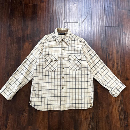 Norm Thompson VTG Long Sleeve Snap Up Heavy Wool Shirt Plaid 60s XL Rockabilly