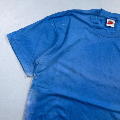 VTG 90s Nike Blank Blue T Shirt Distressed Bleached Grunge Swoosh Tag USA