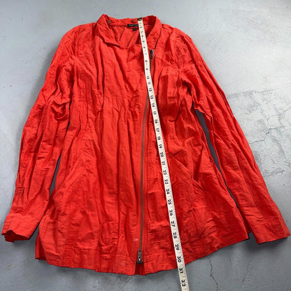 Eileen Fisher Cotton Coral Crinkle Asymmetrical Mock Neck Jacket Size Medium