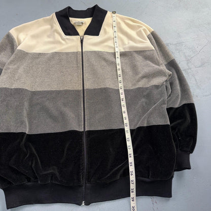 VTG Neiman Marcus Velour Track Jacket L Gray Zip USA 80s Loungewear Colorblock