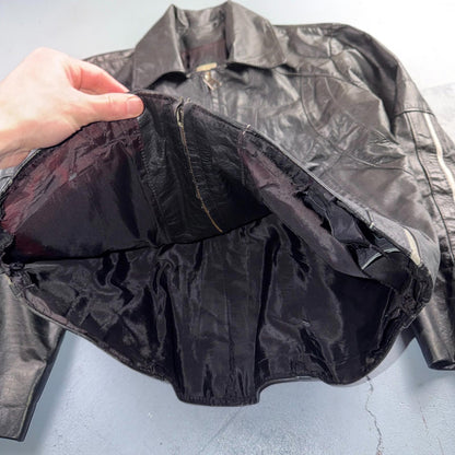 Genuine Leather Jacket Black Mens Size M 100% 1980s 80s Ideal Zipper BucO Racer