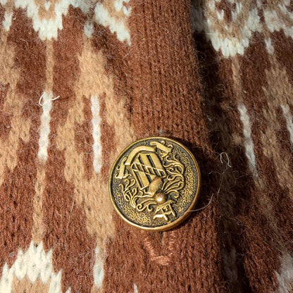 VTG 80s Mello Knit Acrylic Knitwear Womens Cardigan Orlon Brown Aztec Boho Chic