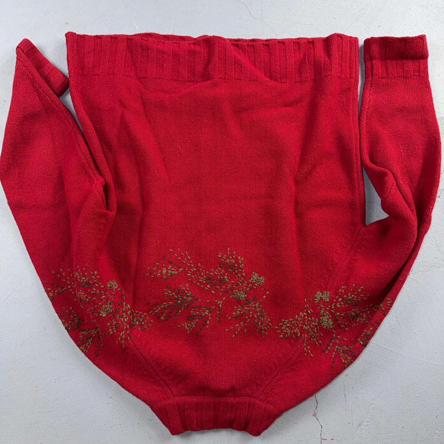 Woolrich 100% Lambswool Red Zip Up Embroidered Fall Autumn Holiday Cardigan Sz L