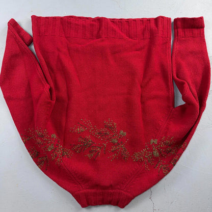 Woolrich 100% Lambswool Red Zip Up Embroidered Fall Autumn Holiday Cardigan Sz L